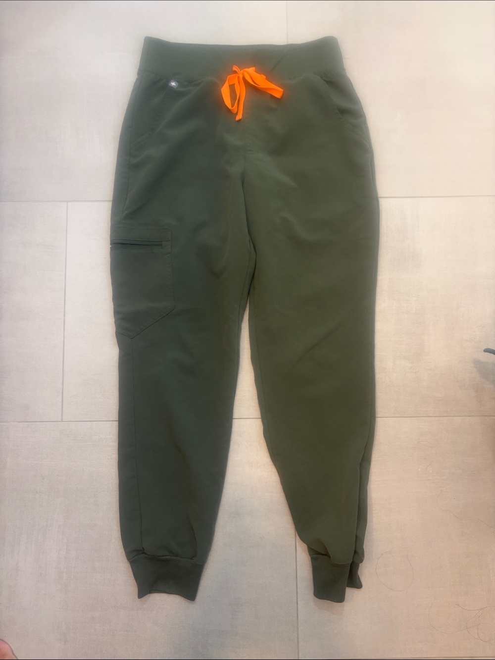 FIGS Olive Green Jogger scrubs Pants with Orange Drawstring